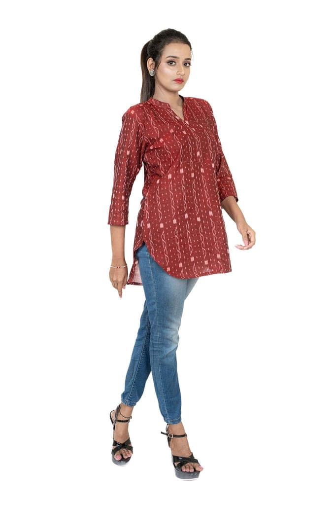 GHL GUENDICHA HAAT Sambalpuri Certified Handloom Women's Pure Cotton High Neck Kurta