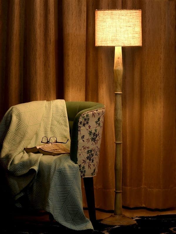 Natural Honey Floor Lamp With Jute Brown Shade view 2