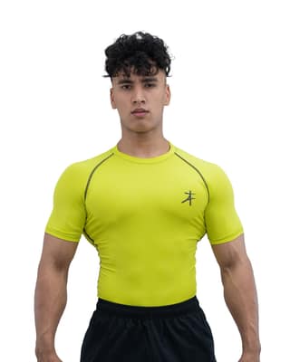 Athflex Men's Half Sleeve Edge Compression T-Shirt-Athletic Base Layer for Gym,Cycling,Training,Workout,Poly-Spandex Blend,Tactical Sportswear & Gymwear - chartreuse yellow/S