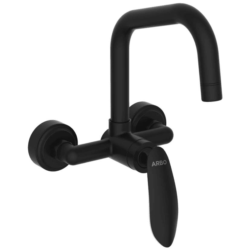 KA-MB-3143 Single Lever Sink Mixer With Swinging Spout With Connecting Legs With Wall Flange (Wall Mounted Model) (Matt Black) view 2