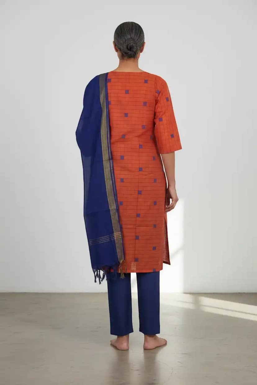 Pedana Kalamkari Screen Print 3-Piece Cotton Kurti Set, Natural Dyes view 2