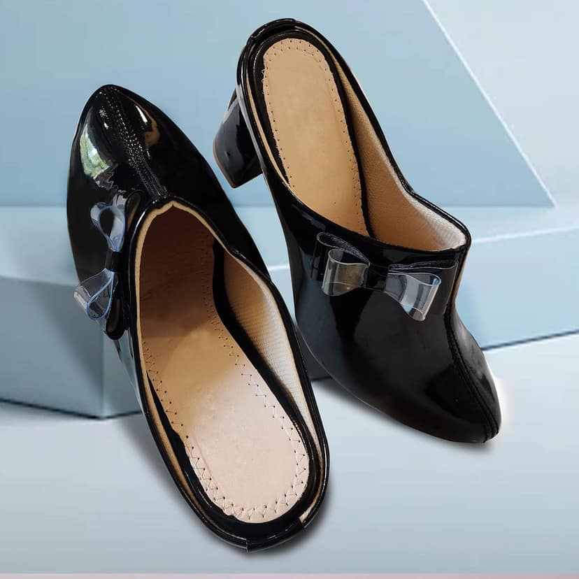 Black Fashion Sandals | Comfortable and Stylish Block Wedge Closed Heels | For Casual Wear & Formal Wear Occasions 2 Inches Heel | For Women & Girls view 2