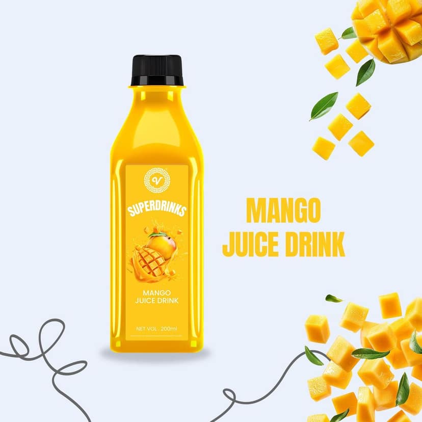 SUPERDRINKS Mango Juice Drink | 200ml Single Serve Bottle| 100% Pure Fruit Juice| Antioxidant Rich, Ready to Drink, Liquid Form ( pack of 6 ) view 2