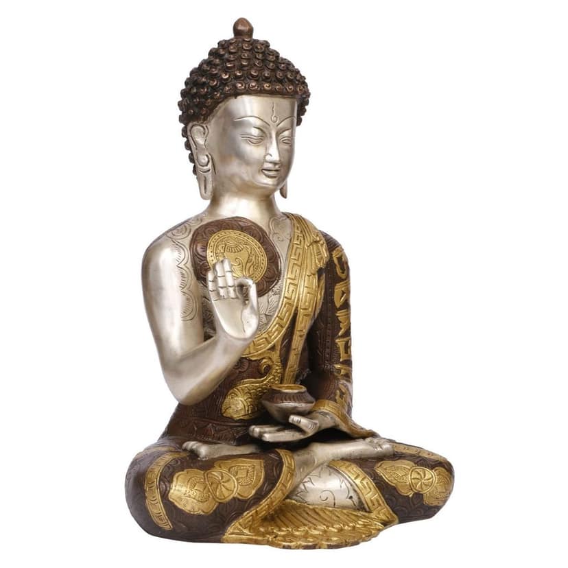 ARTVARKO Brass Blessing Buddha Statue Murti for Home D�cor Entrance Office Table Living Room Meditation Luck Gift Feng Shui 12 Inches. view 2