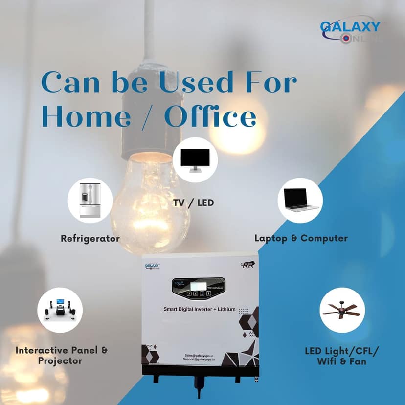 Galaxy 800 VA wall mounted Digital smart Inverter with Inbuilt Lithium Battery with Backup time of 3Hrs@ 200 W with Solar Suitable For Home| Offices|shops view 2