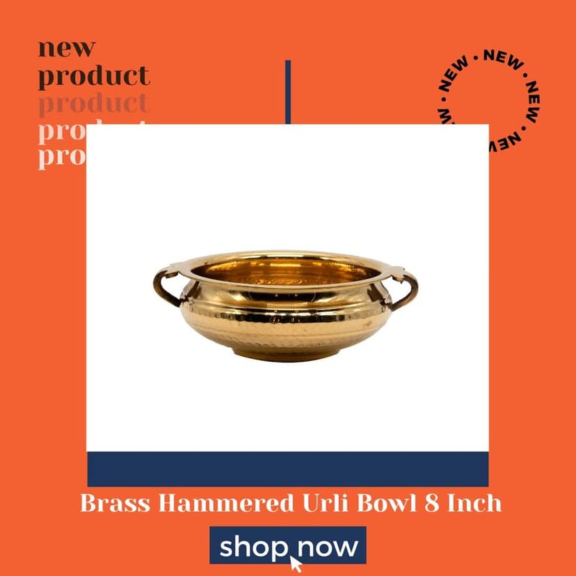 BEING CLASSIC Brass Hammered Design Urli Decorative Bowl, Golden Color, Home Décor & Festive Item, Diameter- 8" inches view 2