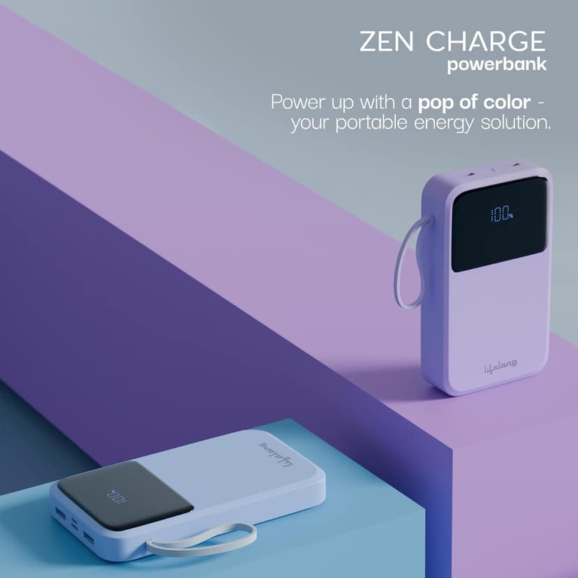 Lifelong Electronics 10000mAh 22.5W Fast Charging Power Bank | 3 Inputs (1 Built-in USB A Cable + 1 C + 1 Lightning Port) & 6 Outputs (3 Built-in Cables + 1 C + 2 A Port) | Small Pocket Size Powerbank Lifelong Electronics 10000mAh 22.5W Fast Charging Pow view 2