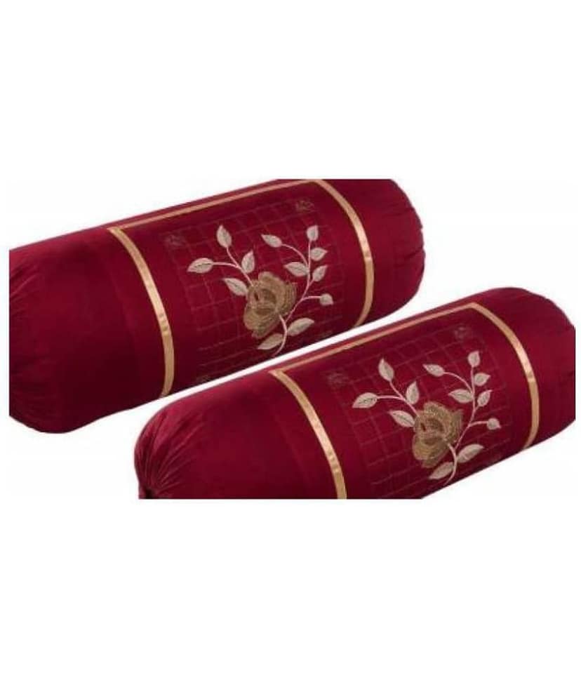 MAHALUXMI COLLECTION - Pack of 2 Microfibre Embroidered Standard Size Pillow Cover ( 78.74 cm(31) x 40.64 cm(16) ) - Maroon view 2