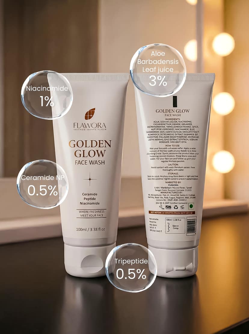 Flawora Set of 2 Golden Glow Facewash with Niacinamide for Brightening, Moisturization and Nourishment - 100ml view 2