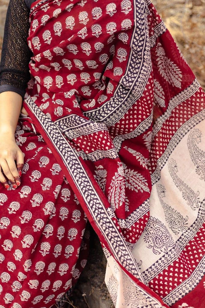 Kaisori Nandana Champa handblockprinted cotton saree view 2