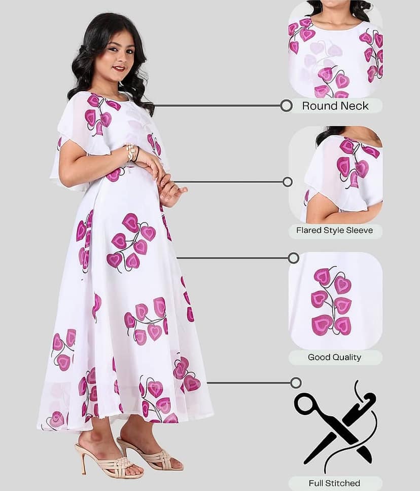 Aarya Designer Georgette Gown For Girls ( Pack of 1 , White )