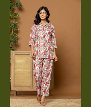 Flamboyant Women Printed Shirt With Trousers Co-Ord Set ( Green )