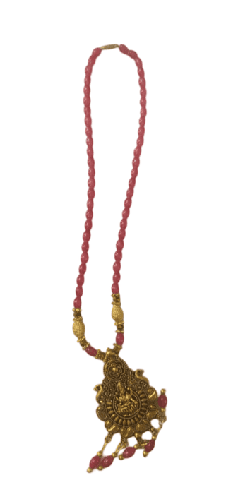 oxidized gold pendant necklace with pink beads