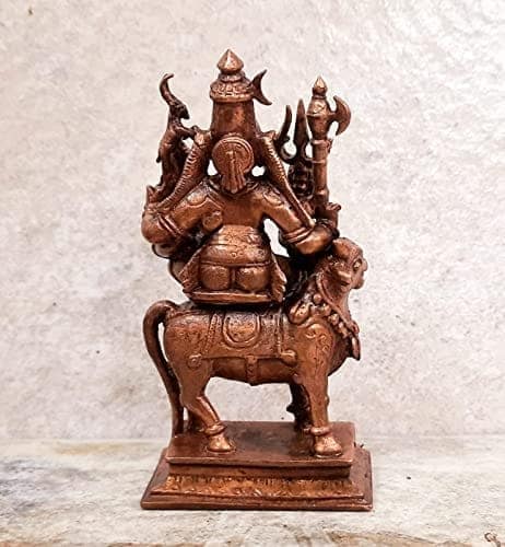 Searchers Paradise - Copper Idols Shiva Parvathi Idol with Nandhi Vahnam 4.5, inches, Copper Handmade 471 Grams, Patina Antique Finish, Pack of 1 Piece view 2
