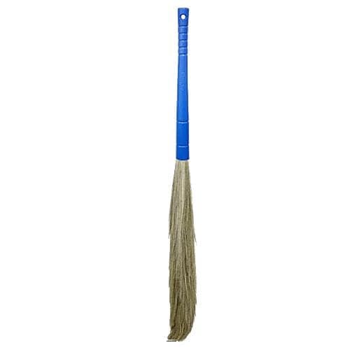 Natural Grass Broom with Long Ergonomic Blue Handle view 2