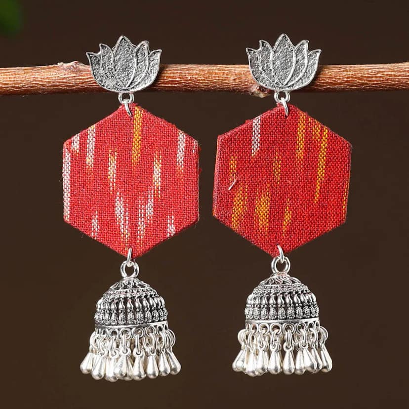Red - Anupa Handcrafted GS Fabart Earrings view 2