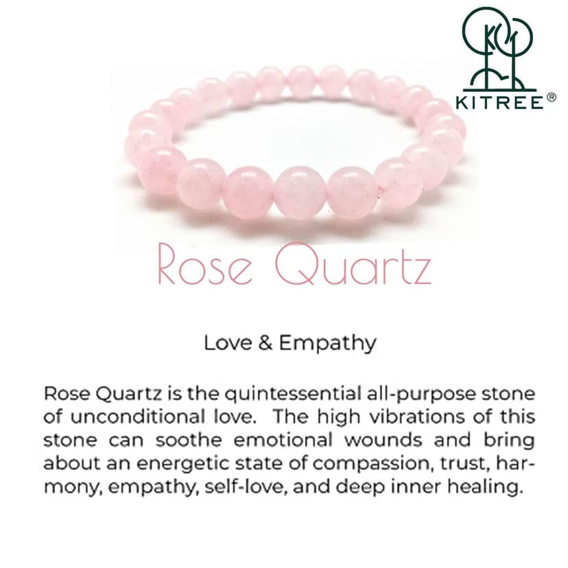 KITREE NATURAL ROSE QUARTZ CRYSTAL BRACELET 8MM ROUND FOR UNISEX (COLOR PINK) view 2