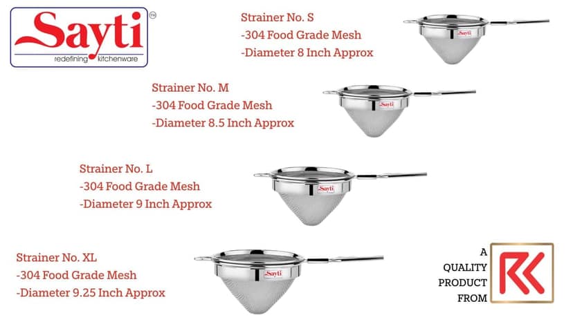 RK Sayti Stainless Steel Conical Strainer Set, 304 Grade Single Mesh, Premium Polish, 4 Sizes (S/M/L/XL) view 2
