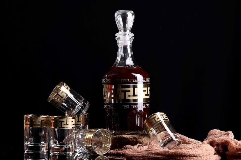 Royal Russian Style Shot Decenter and Glass Party Glasses Multi Purpose for Wine, Whiskey, Cold Drink and Cocktail 6 Glass (60 ml) and (500 ml). view 2