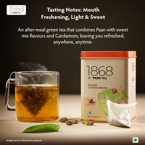 1868 by Tata Tea Paan Cardamom Tea Bags, Natural Paan Flavoured Tea, Green Tea with Sweet Mix Flavours & Cardamom, 15 Tea Bags view 2