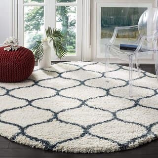 GALLERY HOME Silky Smooth Anti-Skid Shaggy Round Carpet with 2 inch Thickness (7 x 7 Round, Ivory Grey F3)