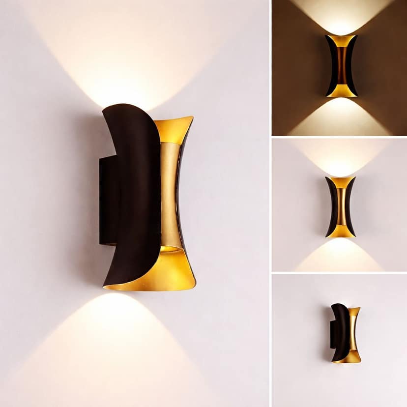 SPARKWORLD 10W Up-Down Curve LED Wall Light (Pack of 2) Warm White, Black & Gold Finish, IP65 Waterproof | Size: 4X7 cm | Colour: Up and Down Curve (Pack of 2) view 2