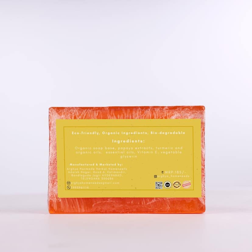 Arghya Papaya Organic Soap for Tan Reduction & Skin Glow (85g) view 2