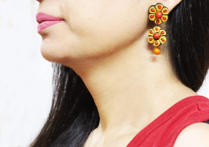 Le bijouxistic EKAM EK FLOWER SHAPED TERRACOTTA EARRING COMBO OF 4 PAIRS view 2