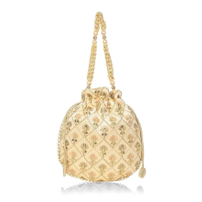 Buy Cream Potli Bag with Pearl Handle Online at Best Price in India