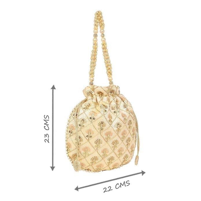 Buy Cream Potli Bag with Pearl Handle Online at Best Price in India view 2