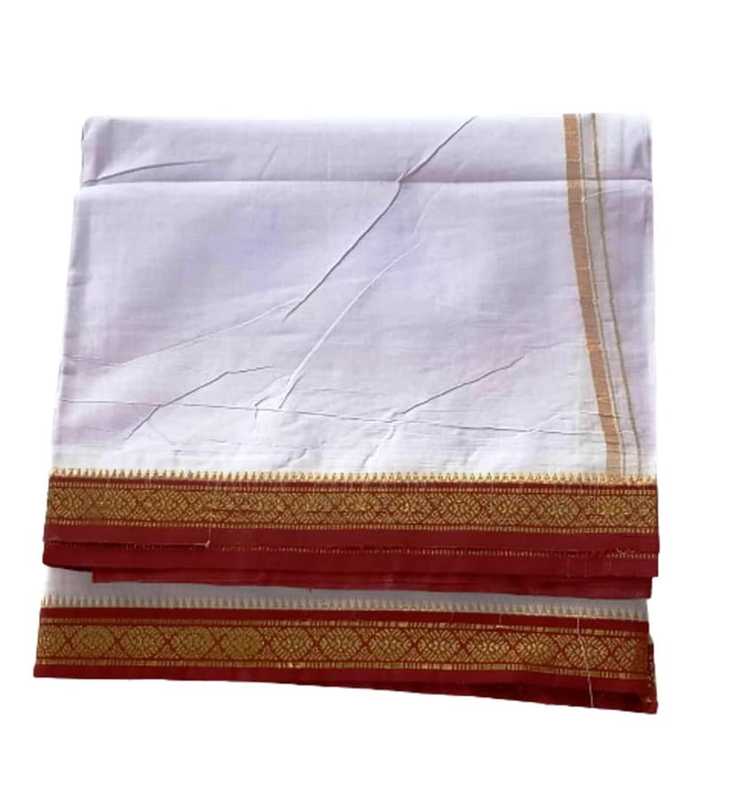 JINKA LAKSHMI COLLECTIONS White Dhoti With Borders Up and Down 4 Meters Unstitched Pack of 1 (Multicolor-4) view 2