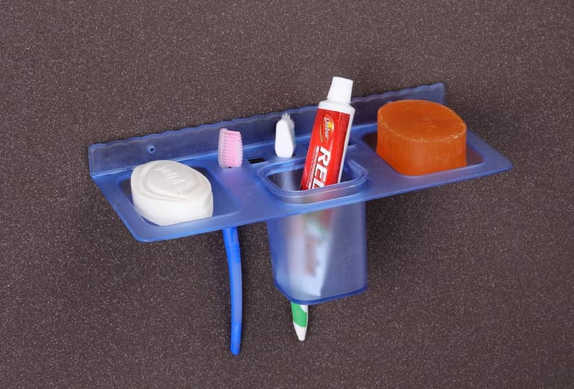 HAPPI Unbreakable ABS Plastic 4 in 1 Soap Dish Holder Glass Tumbler and Tooth Brush Holders, Soap Stand, Soap Case, Soap Holder Stand Wall Mounted for Bathroom (Blue) view 2