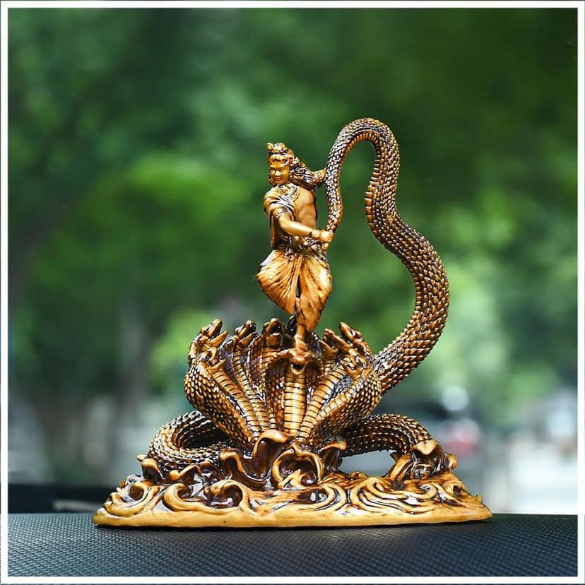 Artarium Dancing Krishna Ji with Kaliya Naag Statue Standing Kanha Idol Lord Murari Murti Antique Decorative Showpiece for Car Dashboard Home Decor Pooja Room Gifting (Dancing Krishna 3.5 Inch) view 2