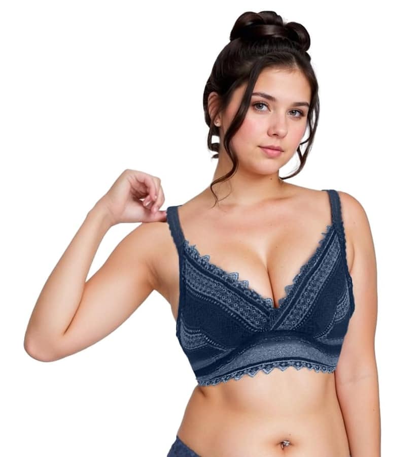 Pack of 2 Women's Lightly Padded Wirefree Bras with Bandana Print – Dark Green & Blue Combo view 2