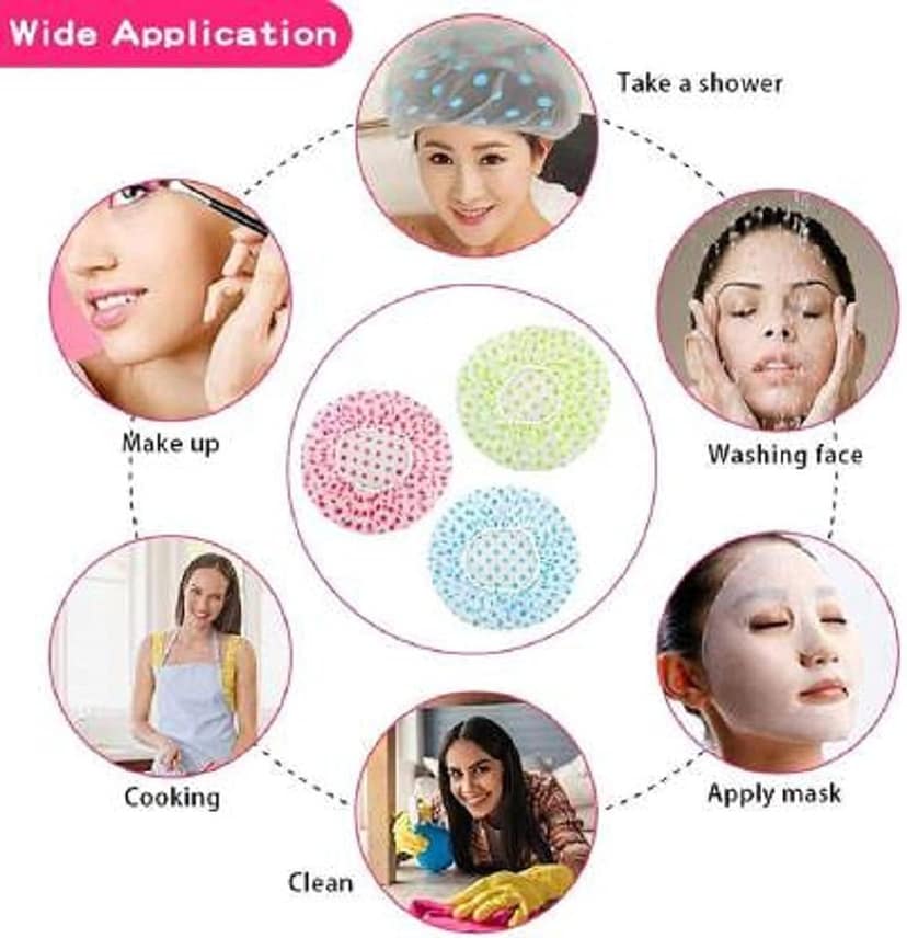 Elecsera 3 Pieces Waterproof Reusable Bathroom Shower Caps for Women (Multicolor) view 2