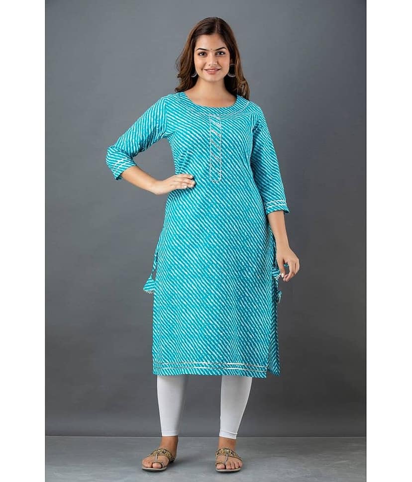 Lee Moda - Light Blue Cotton Women's Straight Kurti ( Pack of 1 )