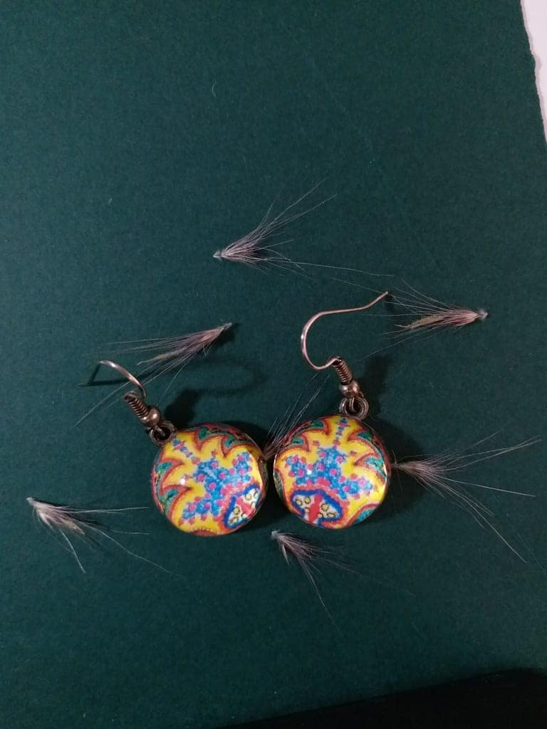 EMBELLISHED BLUE FLOWER GLASS EARRINGS view 2