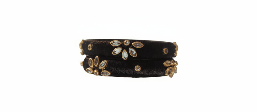Black Silk Thread Bangles with Gemstone Embellishments view 2