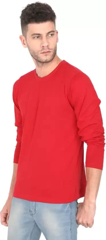 Men Solid Round Neck Pure Cotton Red T-Shirt view 2