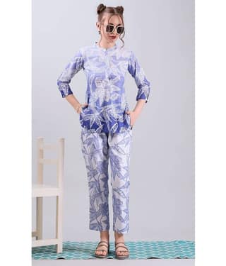 Amarasha Women Printed Top With Trousers Co-Ord Set ( Light Blue )