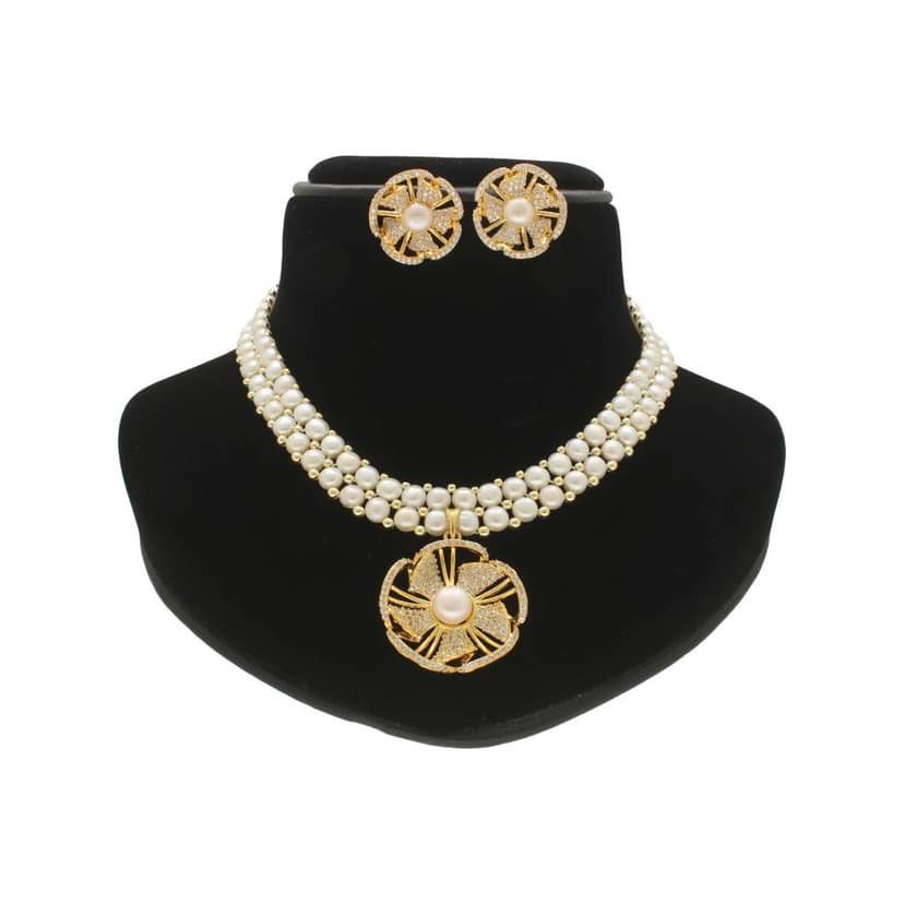 Sri Jagdamba Pearls Resplendent Dual Line Pearl Necklace Set view 2