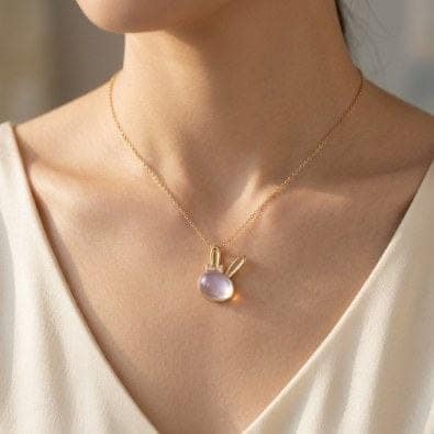 Moonstone Bunny Pendant Necklace | Gold-Tone Anti-Tarnish Imitation Jewellery view 2
