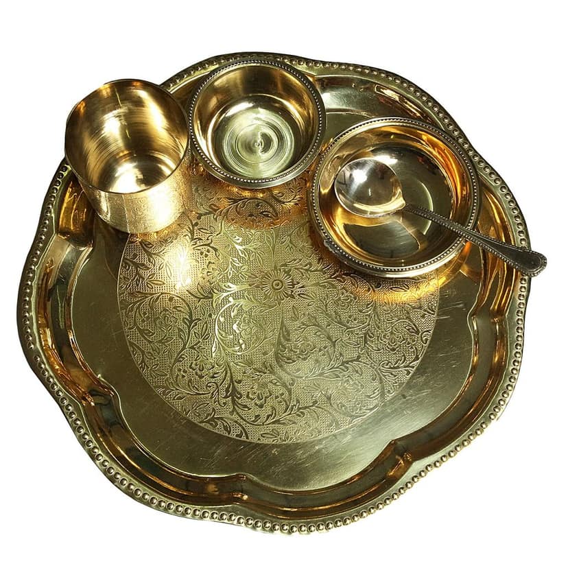 Garvi Gurjari (A Gujarat Govt Enterprise) Metal Crafted Dinner Plate/Thali Set (Flower Design) view 2