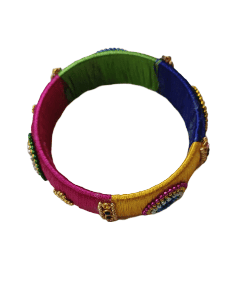 Multicolor Silk Thread Bangle with Stone and Pearl Embellishment view 2