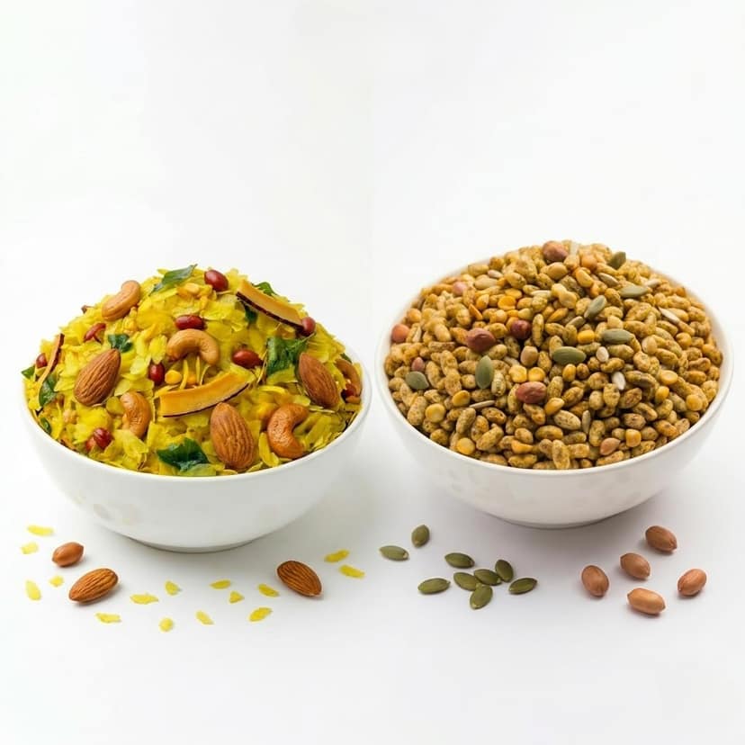 Wholesome Heaven Healthy Snacks Combo Pack | Zero Oil Poha Chiwda & Millet Mix | Diet Chivda Namkeen for Family | No MSG, No Palm Oil (400 g) (800 g)