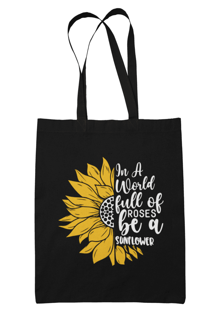 Prakrut India Cotton Canvas Tote Bag with Zipper & Inner Pocket, Floral Quote Print