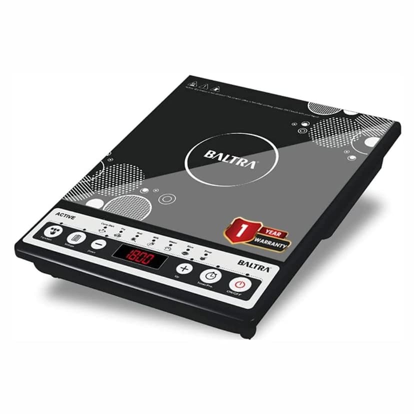 BALTRA Active Induction Cooktop 1600 Watt, 7 Cooking Function, Over Heat Protection, Quick Heat Technology, Energy Saver Induction, Push Button Control, Easy to Clean, Light Weight Induction,Black