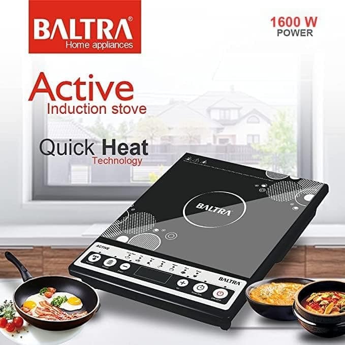 BALTRA Active Induction Cooktop 1600 Watt, 7 Cooking Function, Over Heat Protection, Quick Heat Technology, Energy Saver Induction, Push Button Control, Easy to Clean, Light Weight Induction,Black view 2