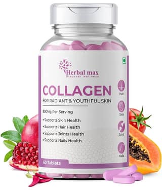 Herbal max Collagen For Radiant & Youthful Skin, Hair, Joints & Nails | Plant Based, 800mg (60 Tablets)