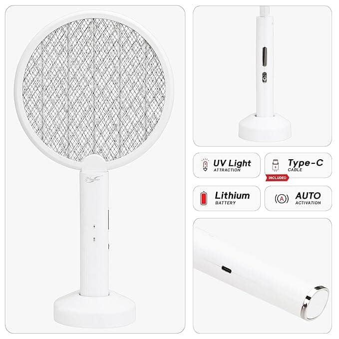 Portable Mosquito Bat with UV Light, Lithium Battery and USB Charging. Compact Design for Home and Outdoor Use. (White) view 2